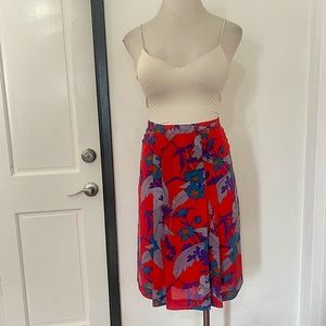 Vintage 80s- 90s Bright Flowers Pleated Midi Skirt